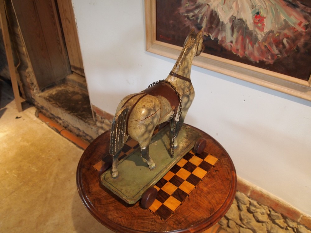 Horse Folk art pull along child's German carved wood c1910 View V