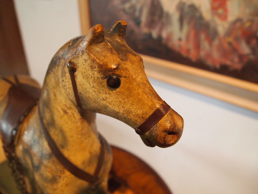 Horse Folk art pull along child's German carved wood c1910 View VI