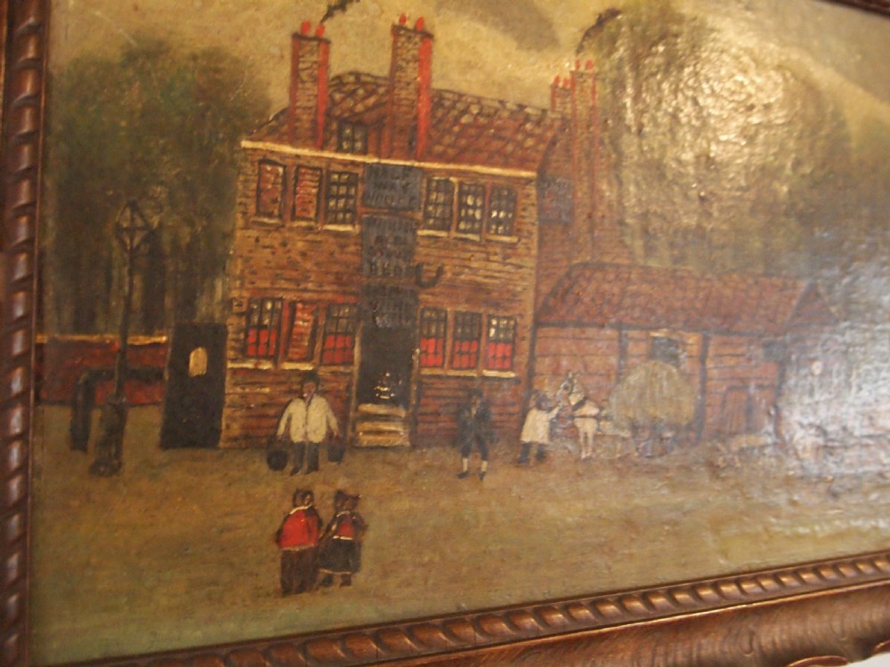 Folk art naive oil 'The Halfway House' Kensington dated 1802 View II