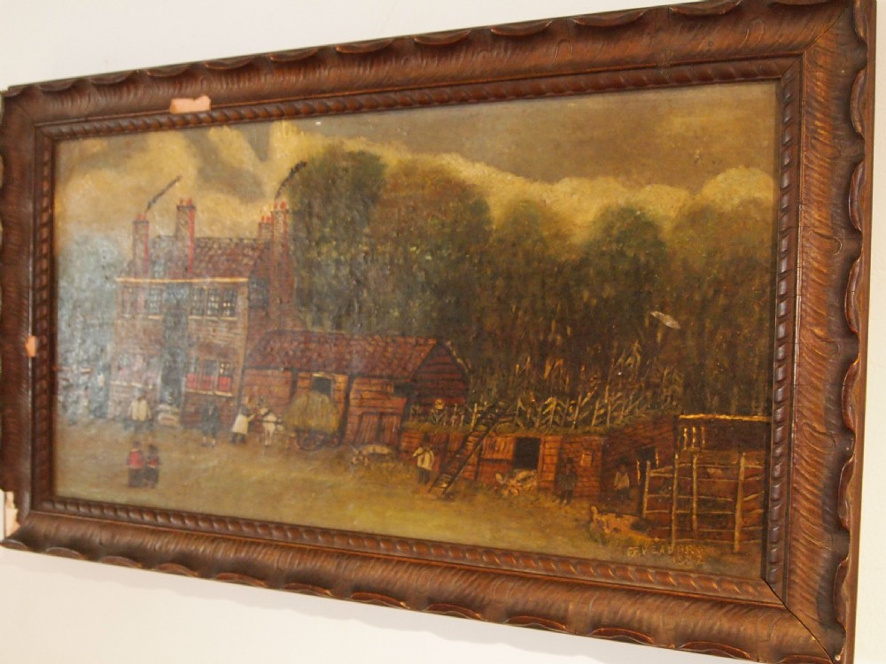 Folk art naive oil 'The Halfway House' Kensington dated 1802 View VI