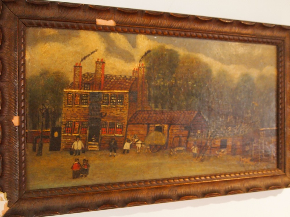 Folk art naive oil 'The Halfway House' Kensington dated 1802 View VIII
