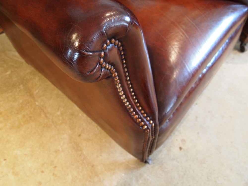  Armchairs fine pair of Victorian Chestnut leather club c1880 View II
