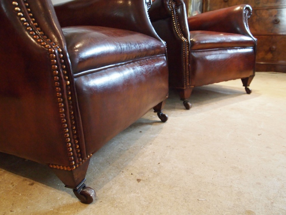  Armchairs fine pair of Victorian Chestnut leather club c1880 View V