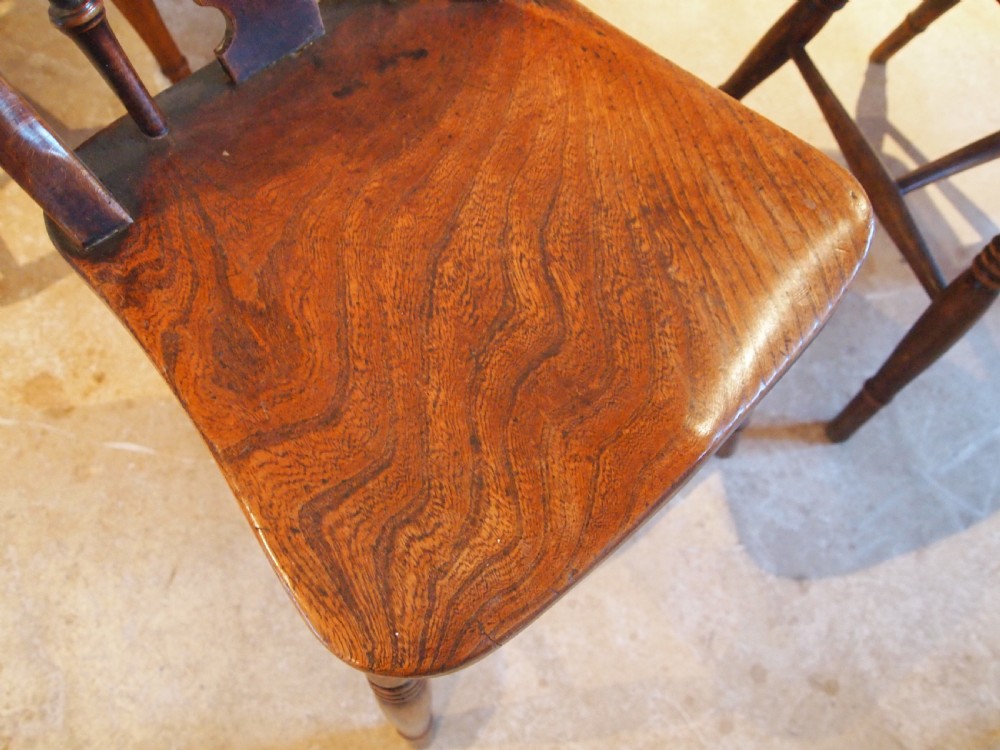 Chairs 8 Victorian fiddle back Windsor kitchen dining Elm c1870 View IV