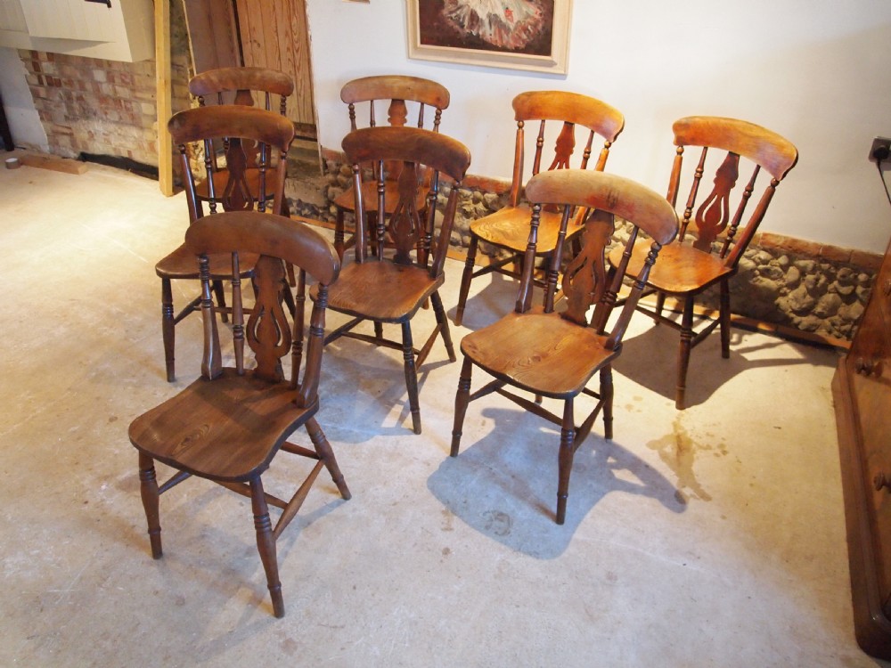 Chairs 8 Victorian fiddle back Windsor kitchen dining Elm c1870 View VII
