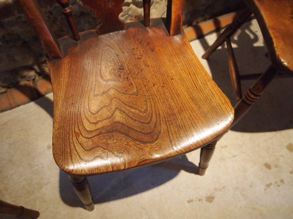 Chairs 8 Victorian fiddle back Windsor kitchen dining Elm c1870 View IX