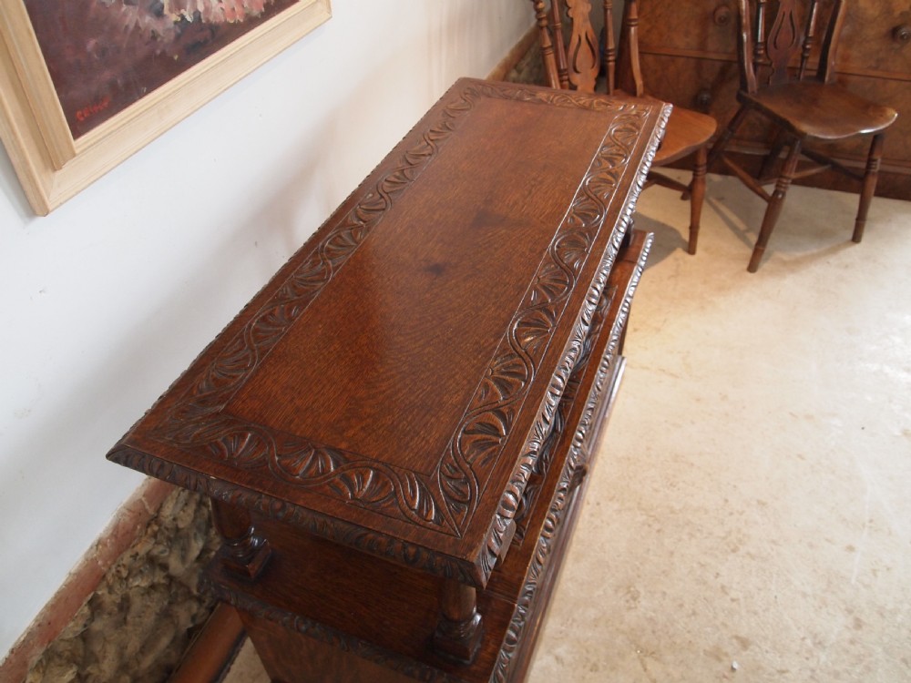 Bench settle Monks bench Victorian carved Oak c1890 View VI