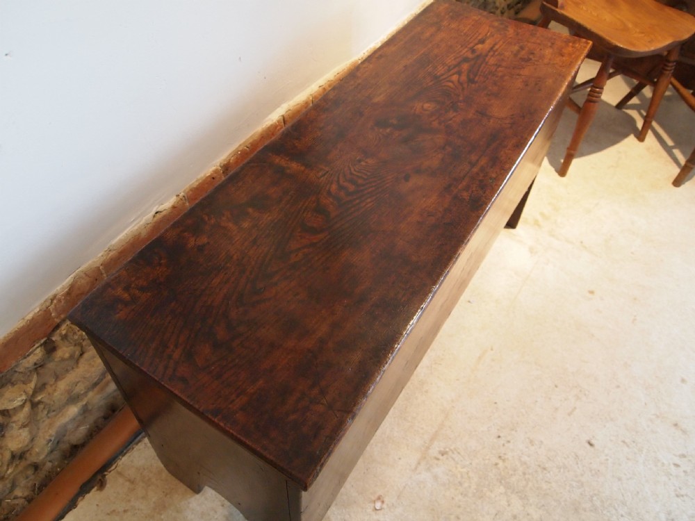 Coffer chest blanket box traditional Elm six plank Queen Anne c1700  View II