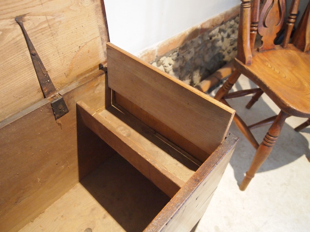 Coffer chest blanket box traditional Elm six plank Queen Anne c1700  View V