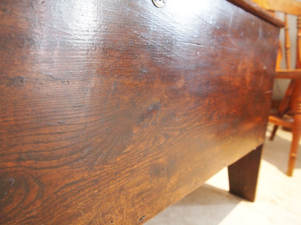 Coffer chest blanket box traditional Elm six plank Queen Anne c1700  View VI