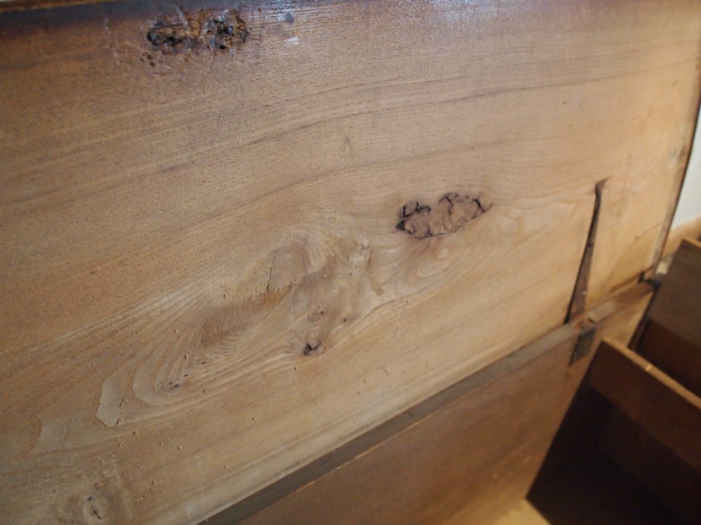 Coffer chest blanket box traditional Elm six plank Queen Anne c1700  View IX