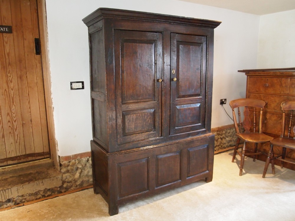 Cupboard wardrobe press Charles II Oak 2 parts c1680