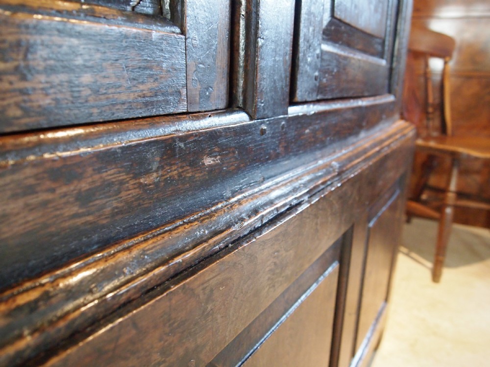 Cupboard wardrobe press Charles II Oak 2 parts c1680 View II