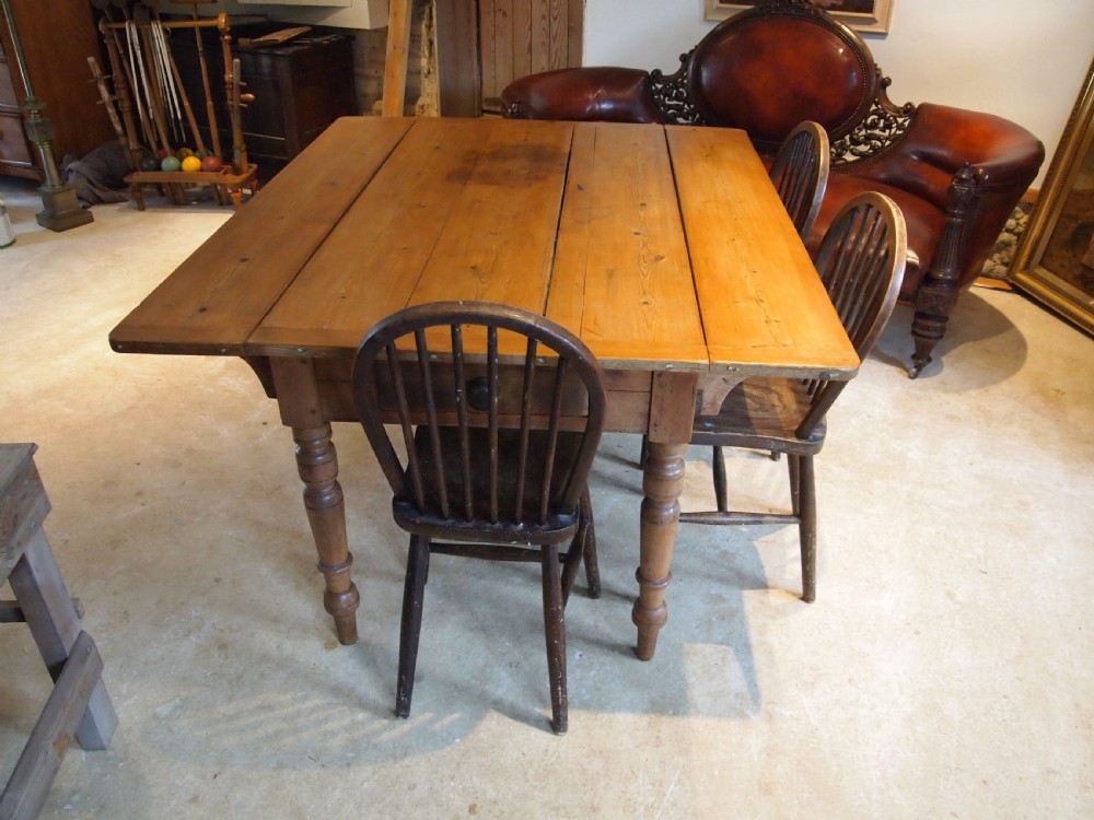 Table Victorian Pine dining drop flap refectory c1880 View II