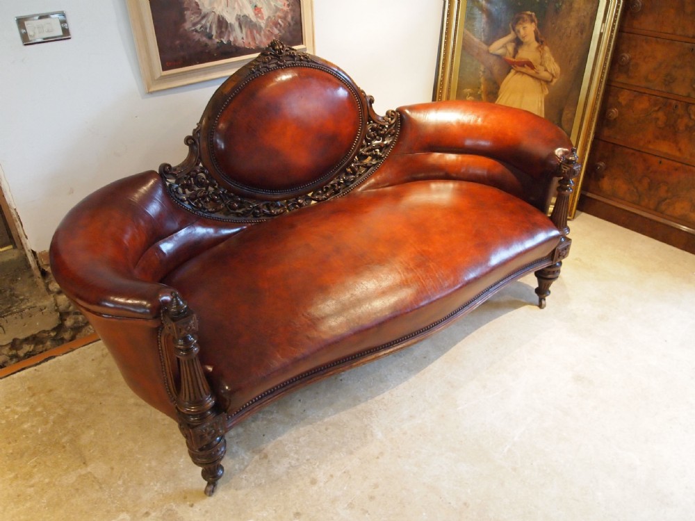 Sofa settee Victorian Rosewood Chestnut leather c1840