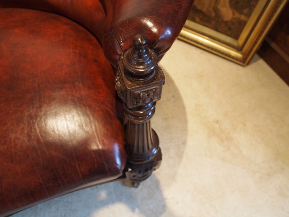 Sofa settee Victorian Rosewood Chestnut leather c1840 View VII
