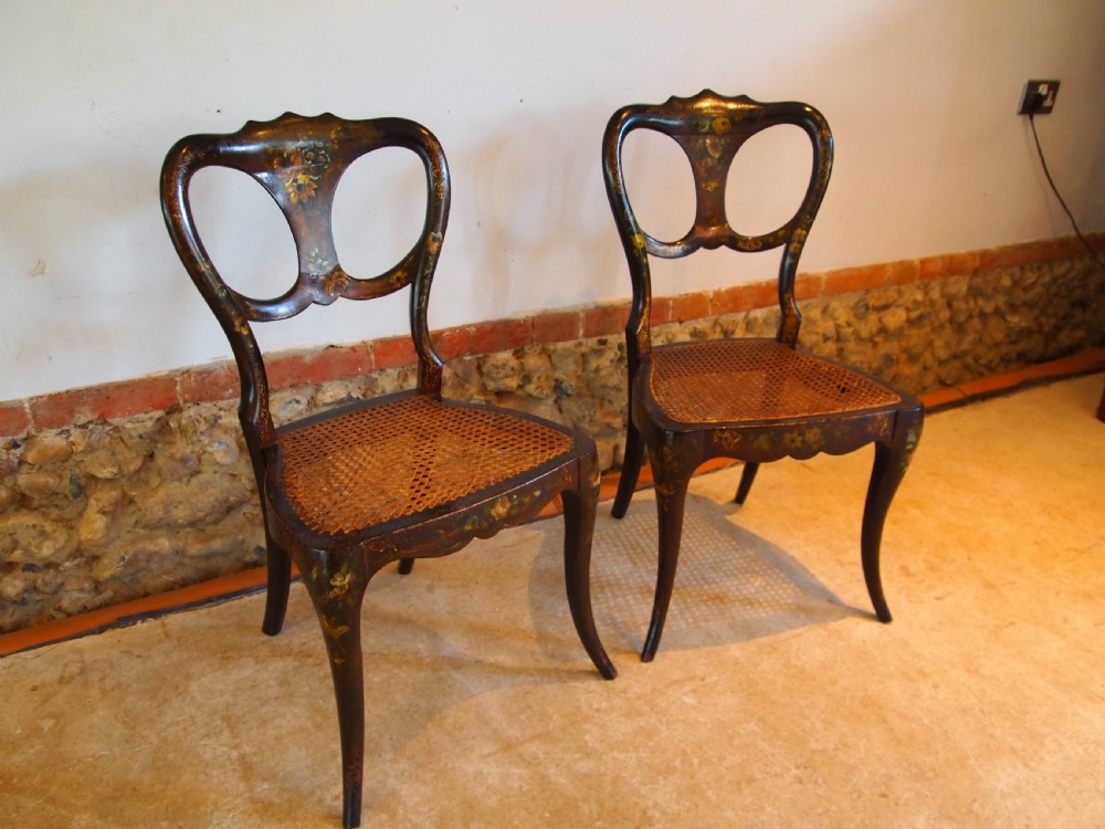 Chairs pair of rare hand painted Victorian bergere c1870