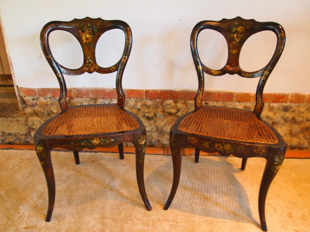 Chairs pair of rare hand painted Victorian bergere c1870 View IV