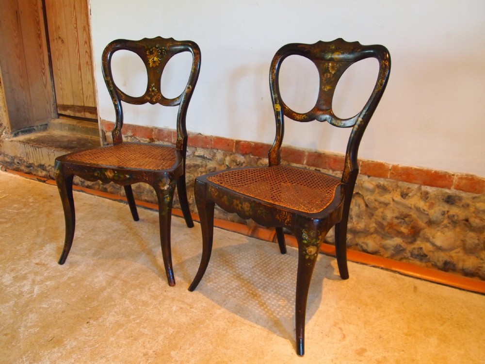 Chairs pair of rare hand painted Victorian bergere c1870 View VI