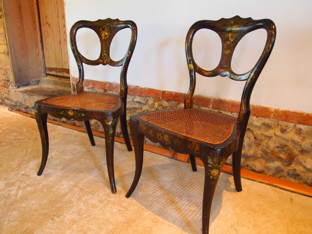 Chairs pair of rare hand painted Victorian bergere c1870 View VII