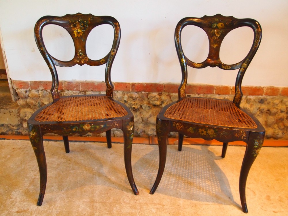 Chairs pair of rare hand painted Victorian bergere c1870 View VIII