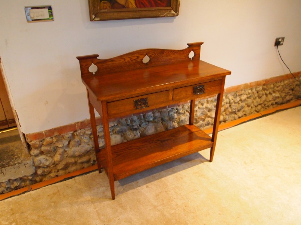 Table rare Arts and Crafts Oak hall lamp console c1900 View II