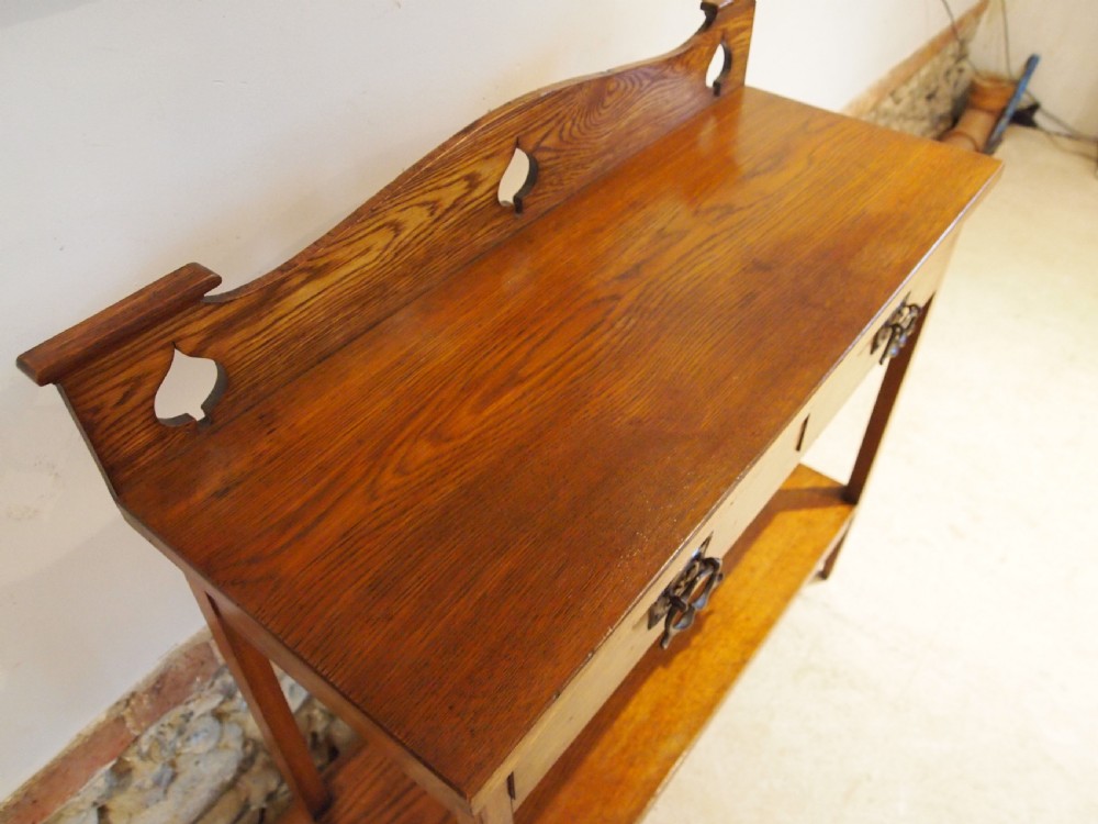 Table rare Arts and Crafts Oak hall lamp console c1900 View III