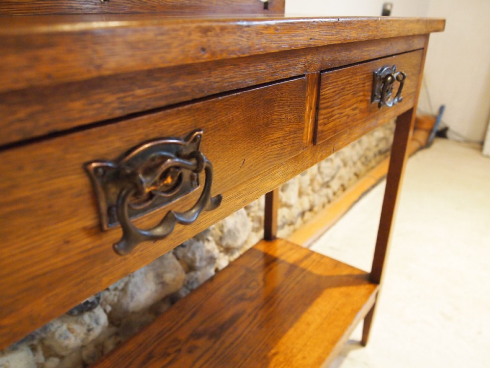 Table rare Arts and Crafts Oak hall lamp console c1900 View IV