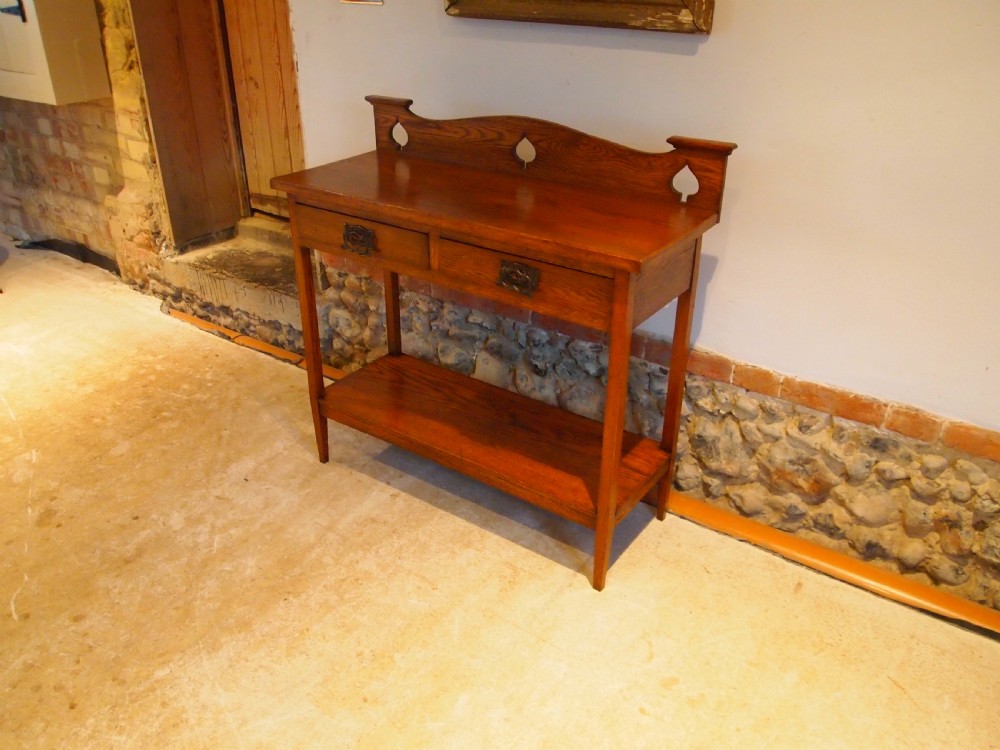 Table rare Arts and Crafts Oak hall lamp console c1900 View VI