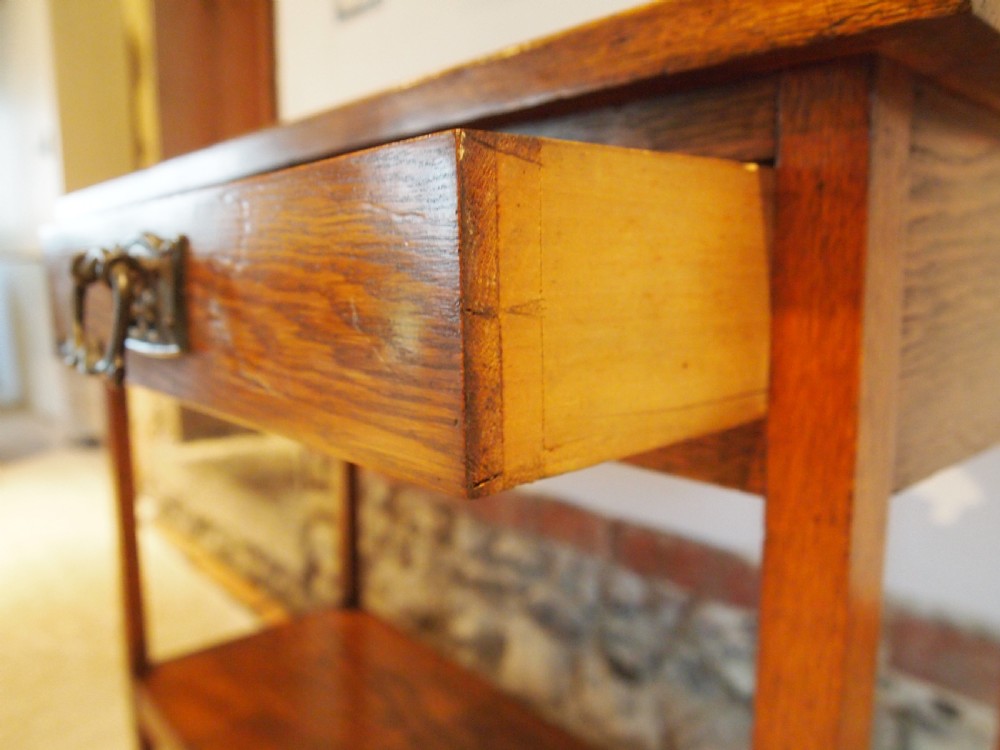 Table rare Arts and Crafts Oak hall lamp console c1900 View VII
