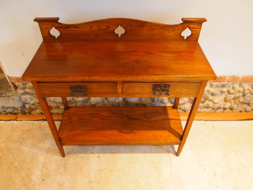 Table rare Arts and Crafts Oak hall lamp console c1900 View VIII
