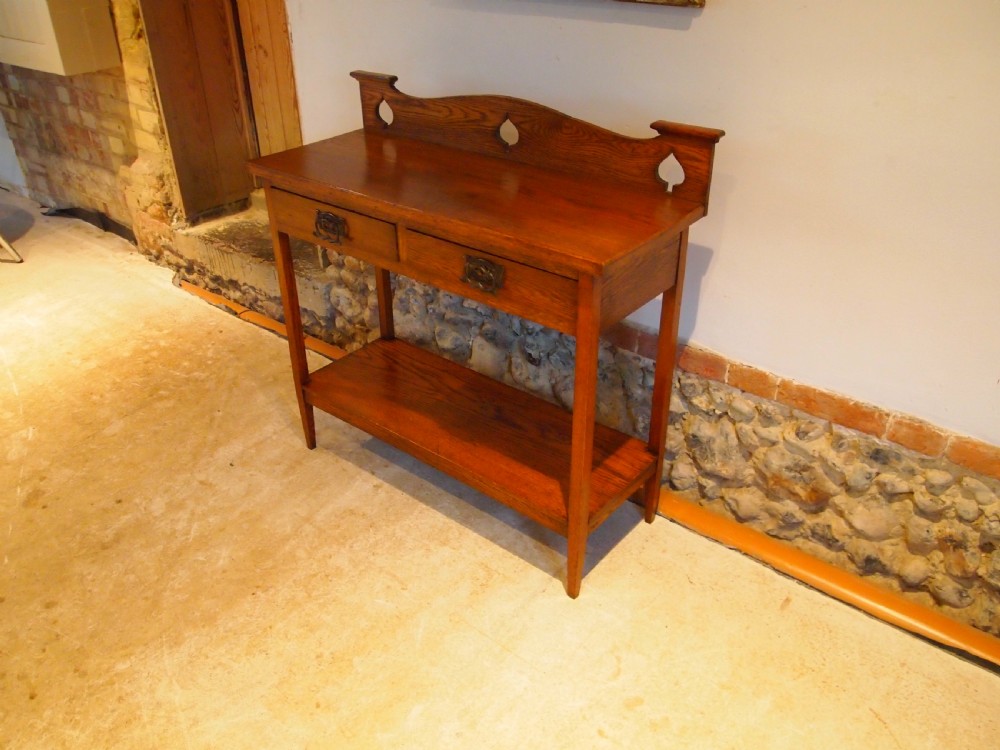 Table rare Arts and Crafts Oak hall lamp console c1900 View IX