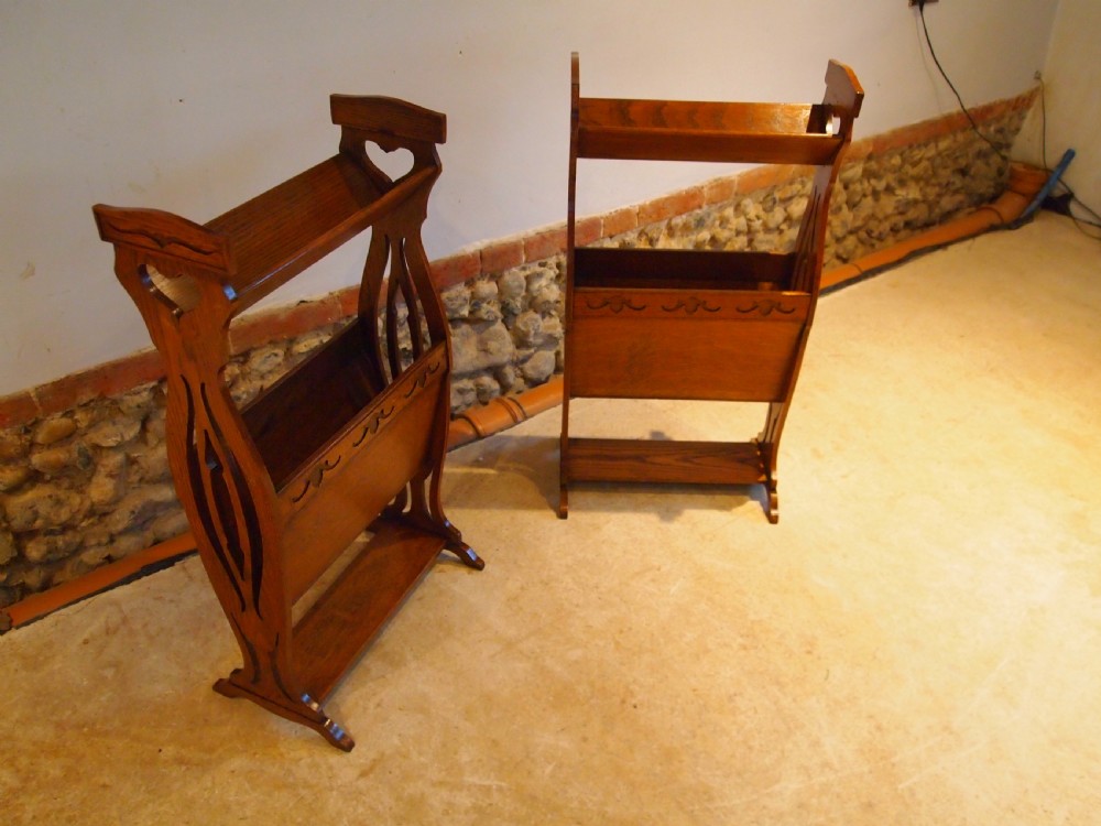 Bookcase trough Canterbury rare pair Arts and Crafts Oak c1900 View II