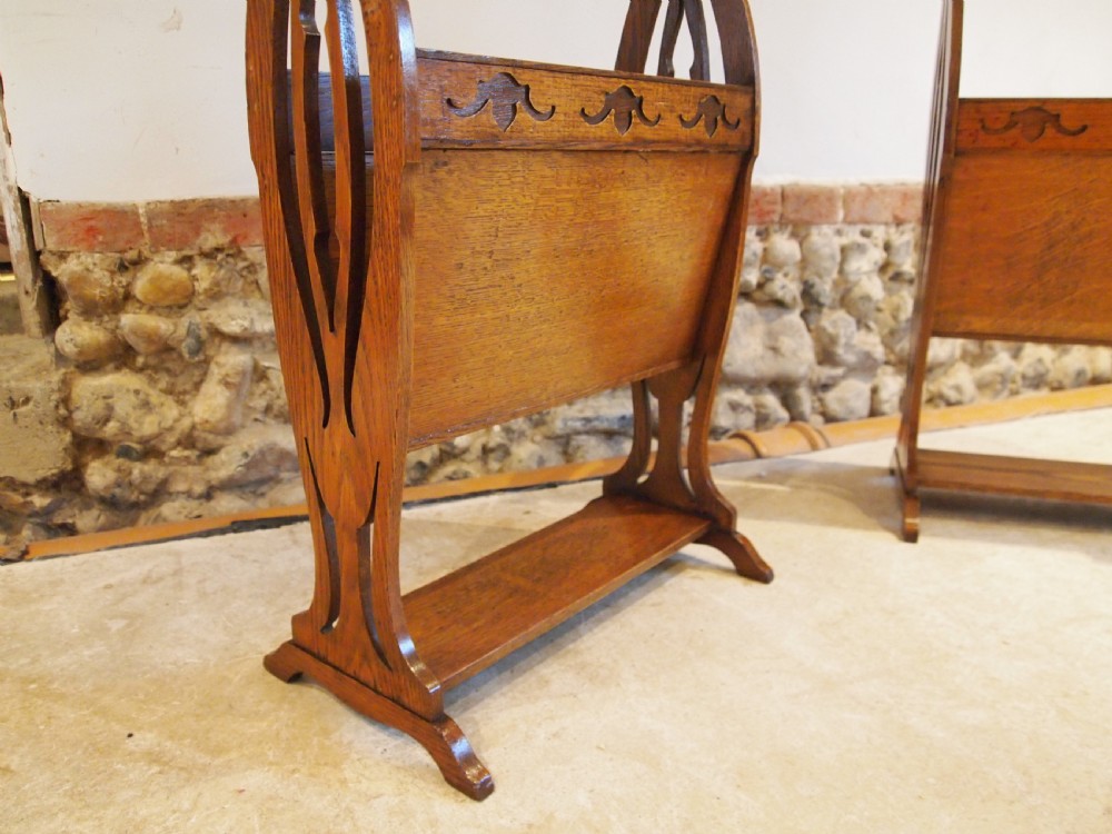 Bookcase trough Canterbury rare pair Arts and Crafts Oak c1900 View IV