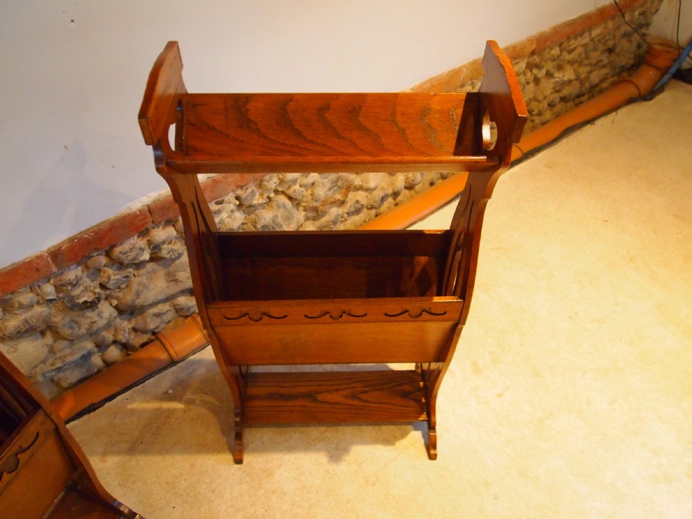 Bookcase trough Canterbury rare pair Arts and Crafts Oak c1900 View V