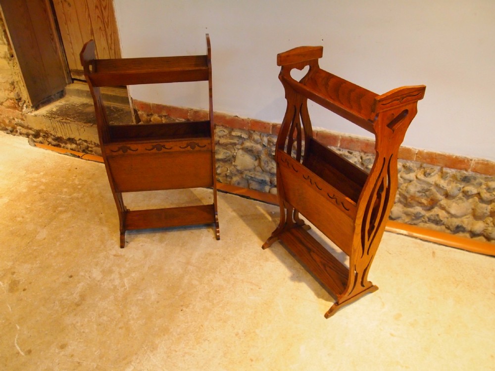 Bookcase trough Canterbury rare pair Arts and Crafts Oak c1900 View VI