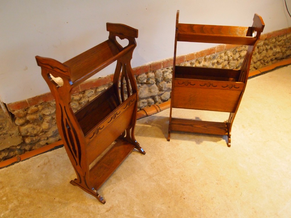Bookcase trough Canterbury rare pair Arts and Crafts Oak c1900 View X