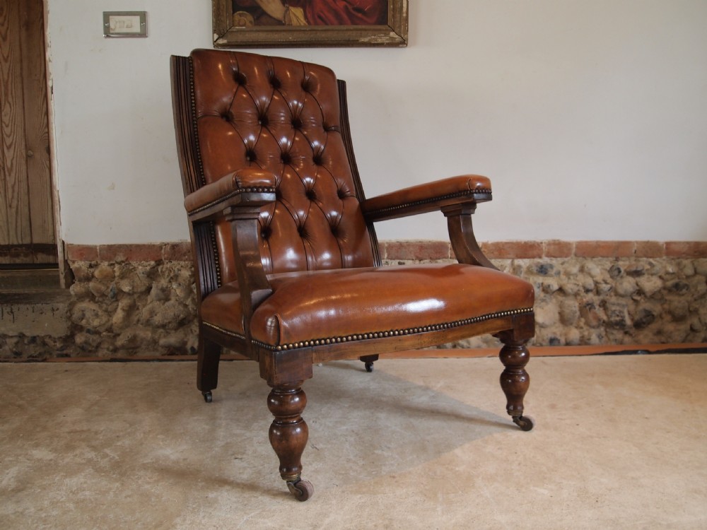 Chair stunning Victorian library reading armchair c1870 View II