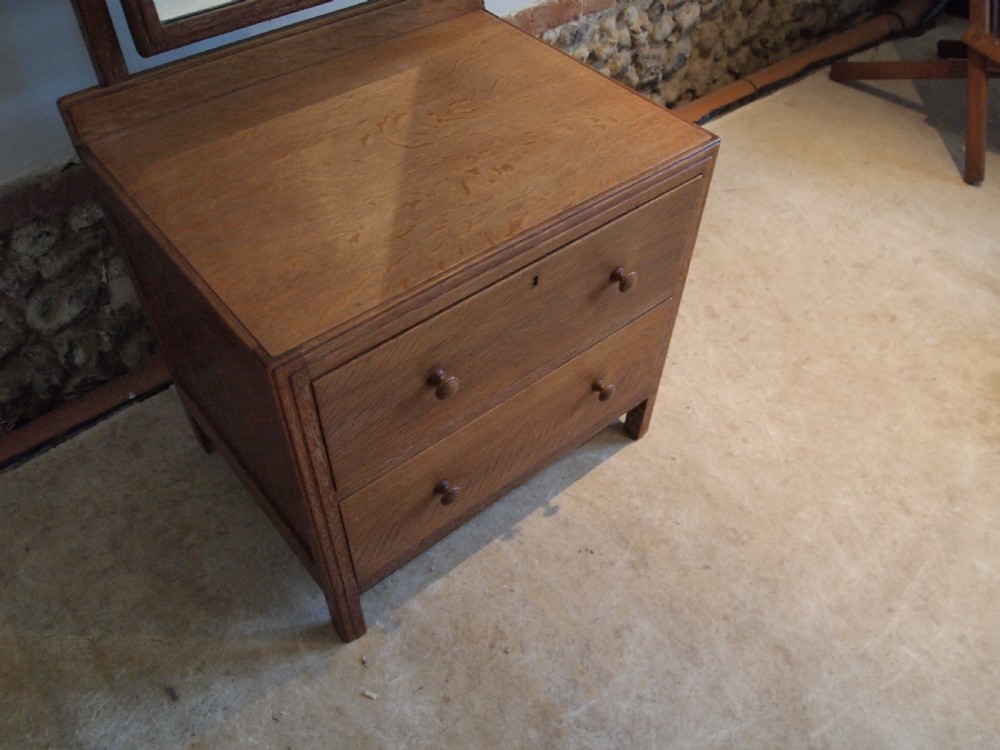 Dressing chest of drawers full length mirror Heals Oak c1920 View III