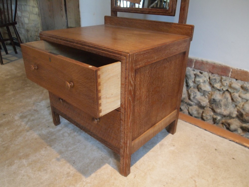 Dressing chest of drawers full length mirror Heals Oak c1920 View IV