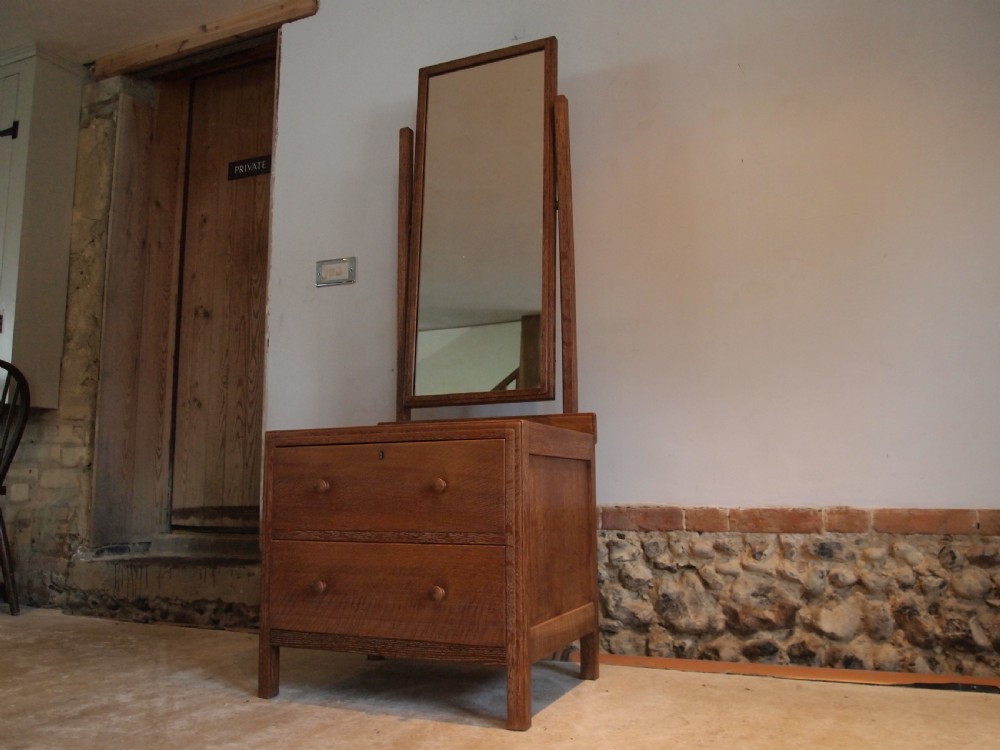 Dressing chest of drawers full length mirror Heals Oak c1920 View VIII