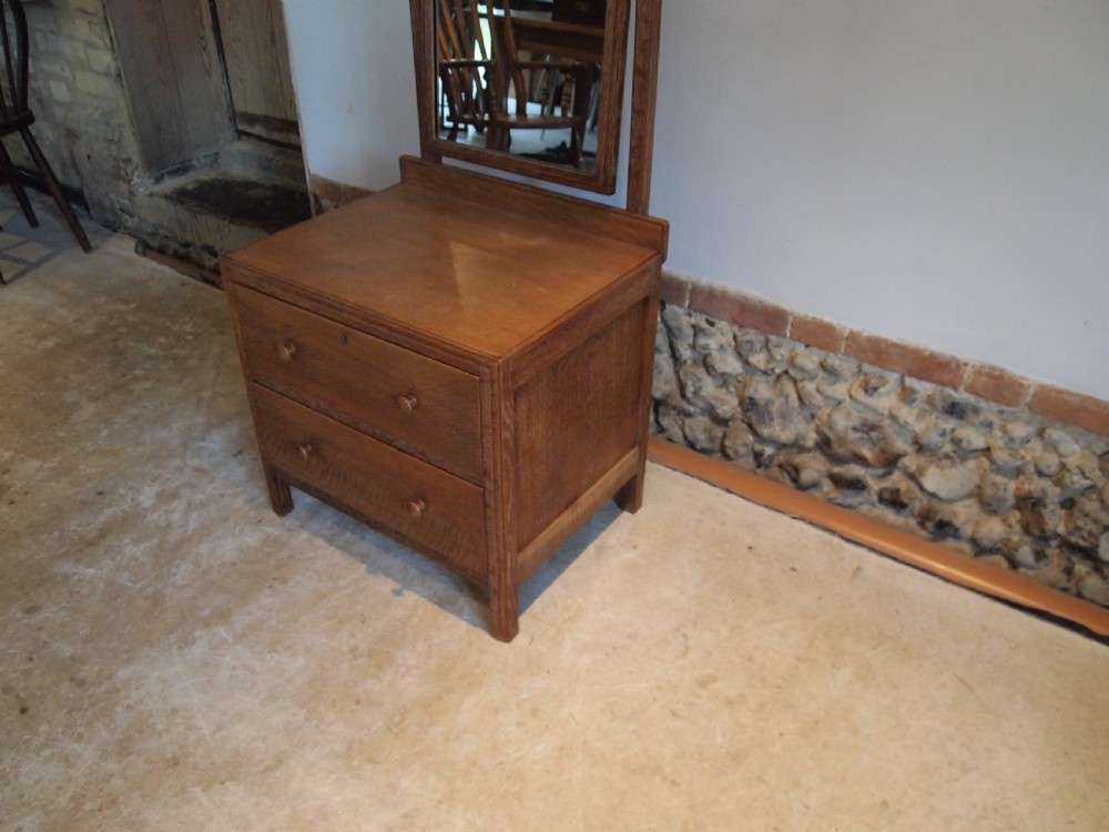 Dressing chest of drawers full length mirror Heals Oak c1920 View IX