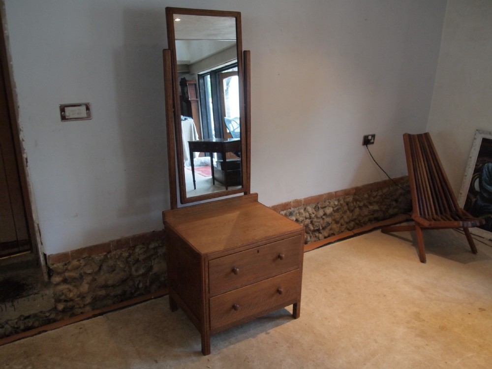 Dressing chest of drawers full length mirror Heals Oak c1920 View X