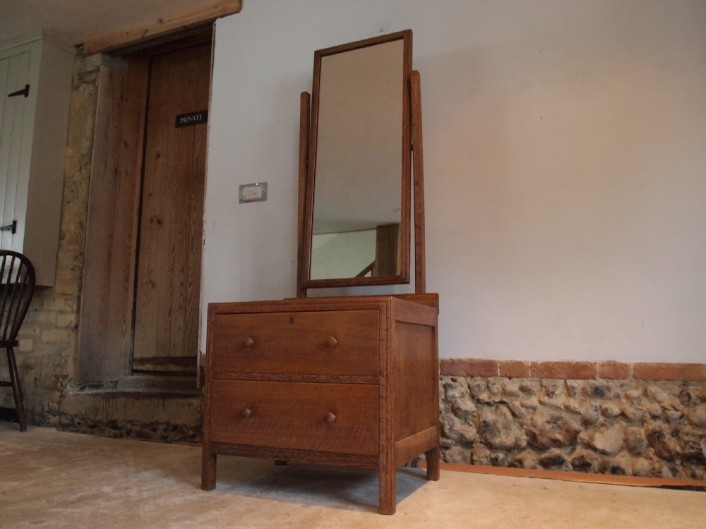 Dressing chest of drawers full length mirror Heals Oak c1920 View XI
