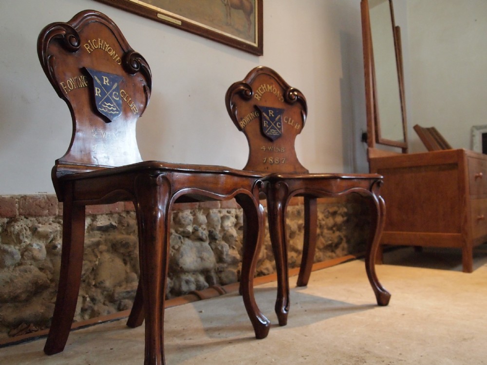 Chairs fine pair of William IV Mahogany Hall chairs c1830 View II