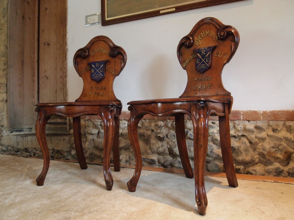 Chairs fine pair of William IV Mahogany Hall chairs c1830 View V