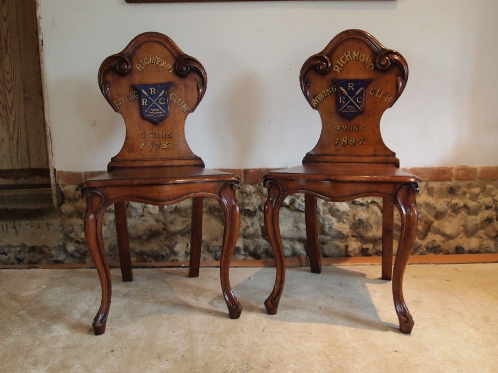Chairs fine pair of William IV Mahogany Hall chairs c1830 View VI