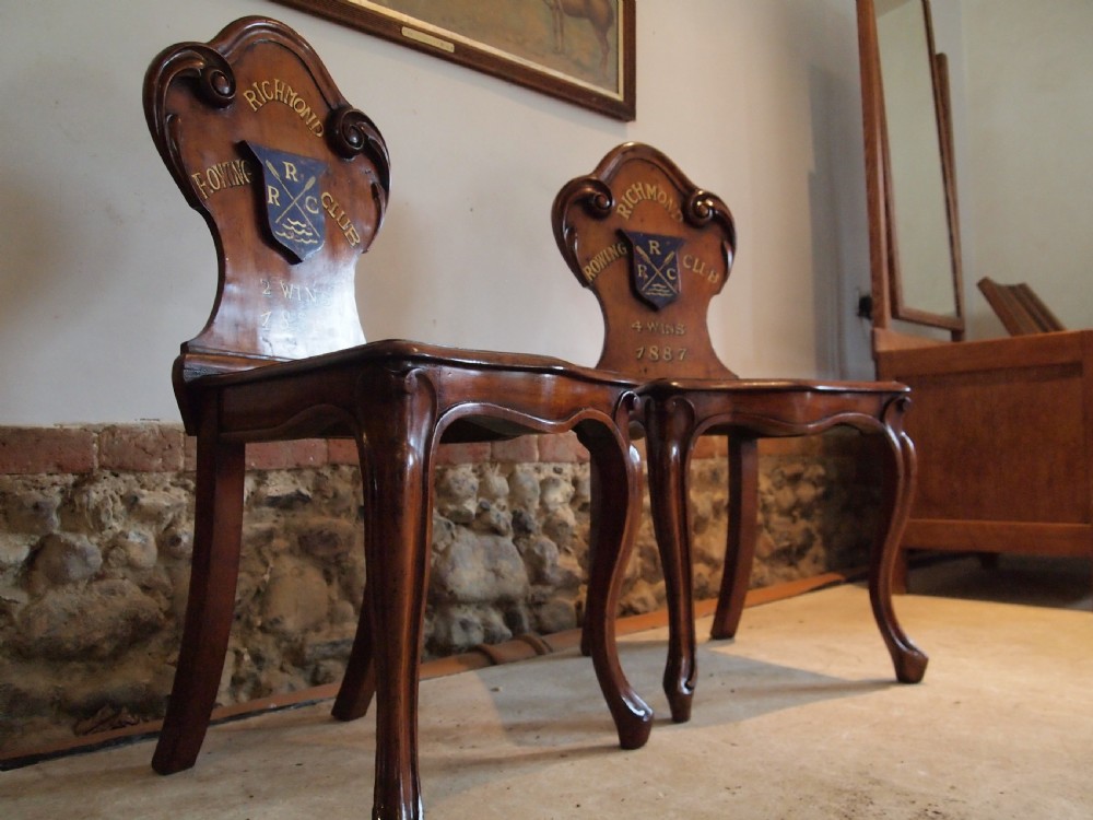 Chairs fine pair of William IV Mahogany Hall chairs c1830 View X