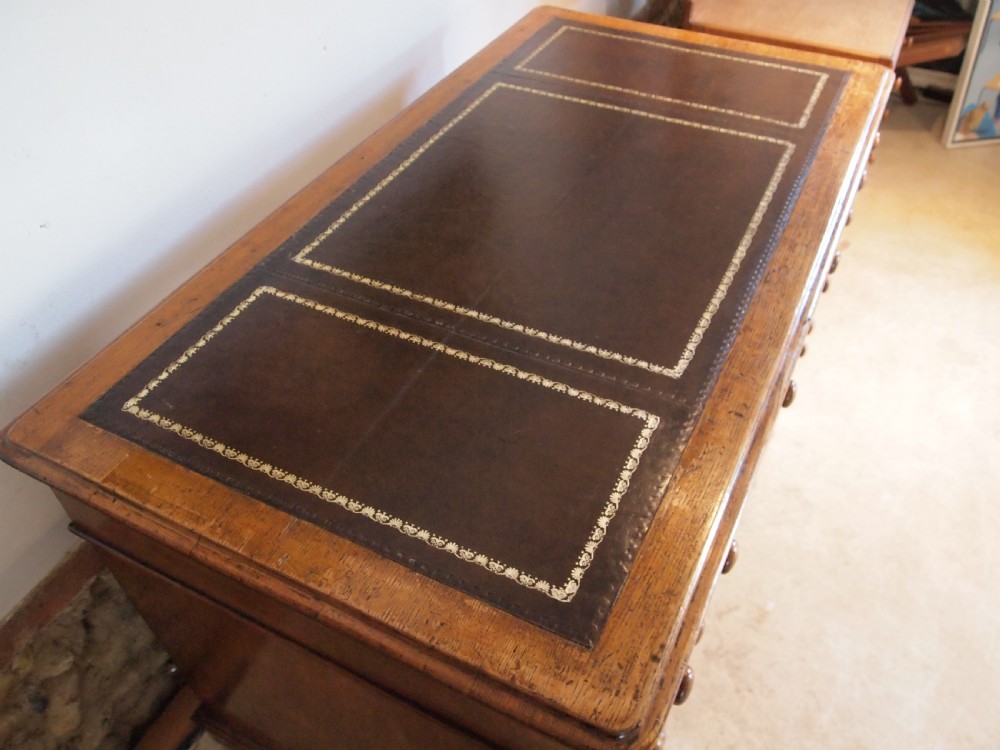 Desk Victorian Oak 3 part small proportions c1870 View II