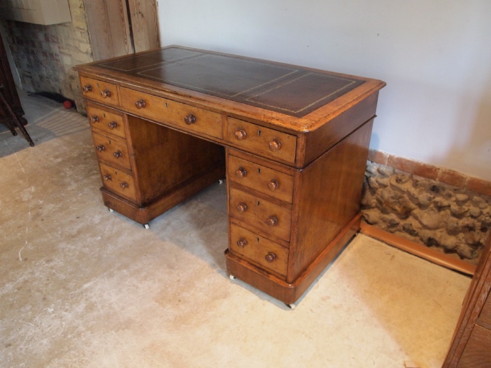 Desk Victorian Oak 3 part small proportions c1870 View III